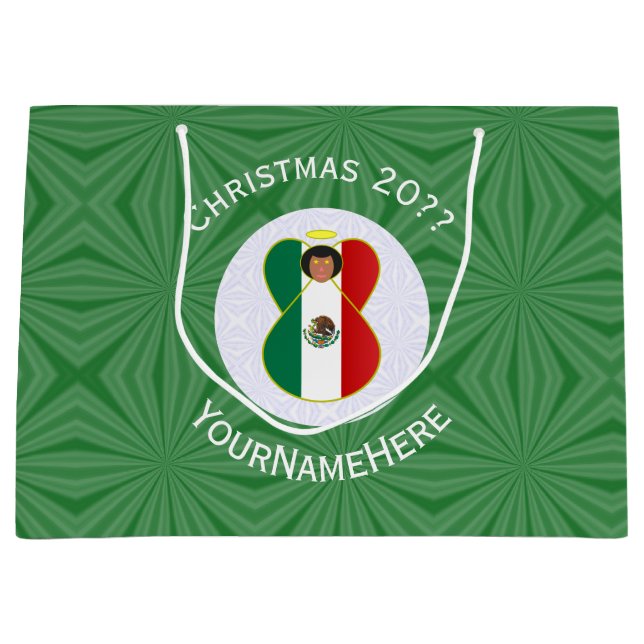 Grand Sac Cadeau Drapeau de Noël de l'ange mexicain personnalisé (Devant)