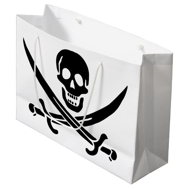 Grand Sac Cadeau Drapeau de pirate Crâne croisé épées (Devant Angle)