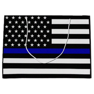 Grand Sac Cadeau Drapeau de police de la Ligne Bleue Mince