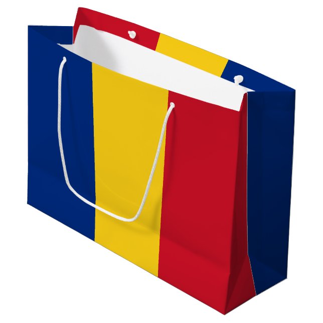Grand Sac Cadeau Drapeau de Roumanie (Devant Angle)