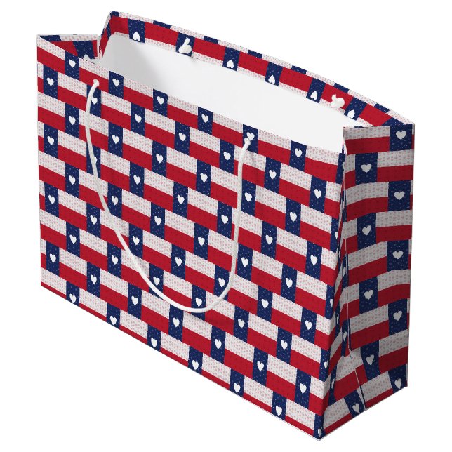 Grand Sac Cadeau Drapeau d'état du Texas à motifs cardiaques (Dos Angle)