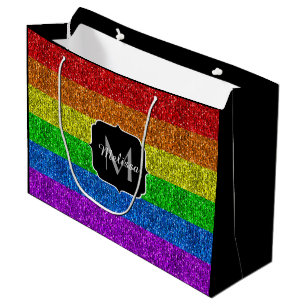 Grand Sac Cadeau Drapeau LGBT vibrante parties scintillant arc-en-c