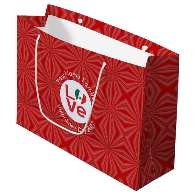 Grand Sac Cadeau Drapeau mexicain Red LOVE Personnalisé (Devant Angle)