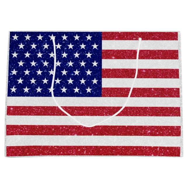 Grand Sac Cadeau Drapeau Parties scintillant américain (Devant)