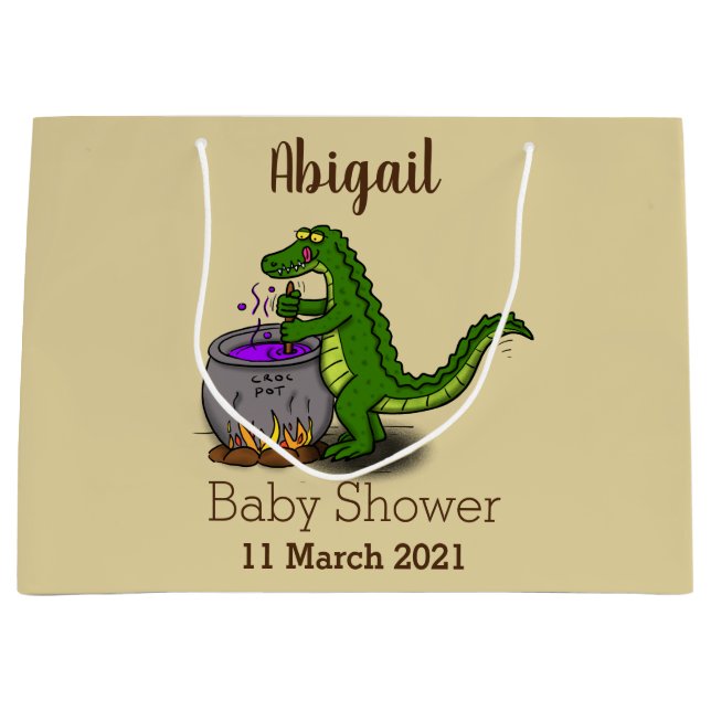 Grand Sac Cadeau Drôle alligator vert cuisine dessin animé (Devant)