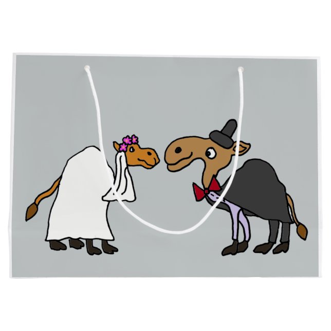 Grand Sac Cadeau Drôle Camel Bride et Groom Mariage Dessin (Dos)