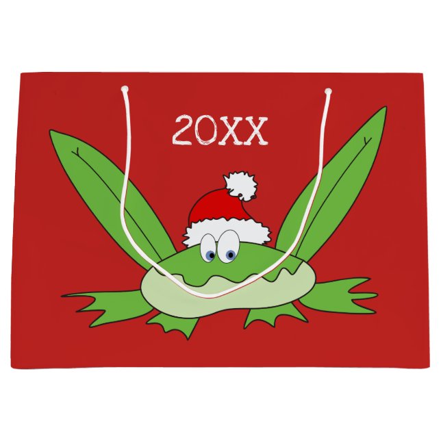 Grand Sac Cadeau Drôle Cartoon mignon Santa Claus Frog Noël (Devant)