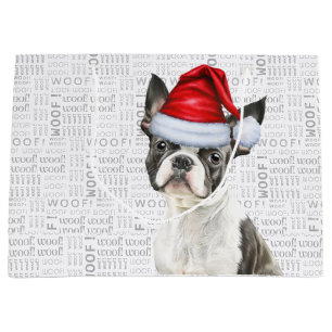 Grand Sac Cadeau Drôle Chien de Noël Boston Terrier Holiday
