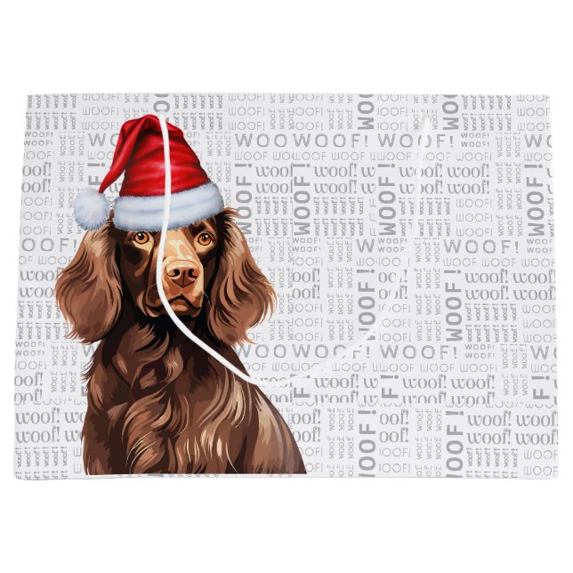 Grand Sac Cadeau Drôle Chien de Noël Boykin Spaniel Holiday (Devant)
