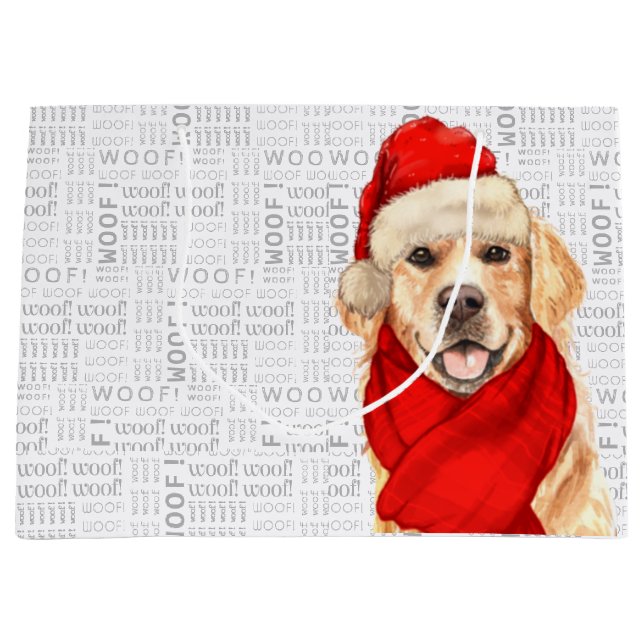 Grand Sac Cadeau Drôle chien de Noël Golden Retriever Lover (Devant)