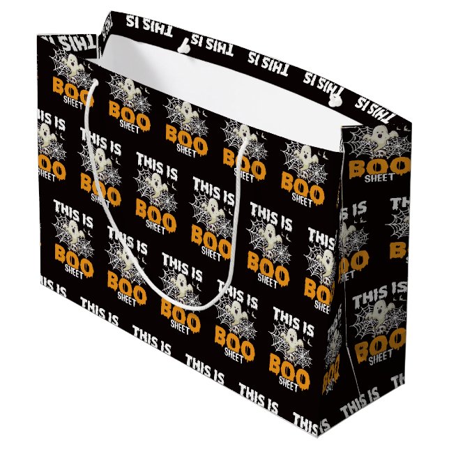 Grand Sac Cadeau Drôle Fantôme Feuille de Boo Halloween (Dos Angle)