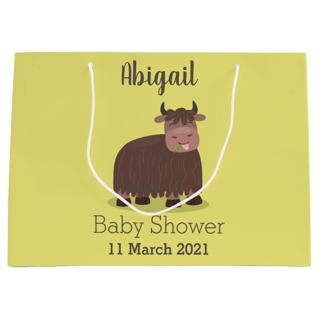 Grand Sac Cadeau Drôle joyeux yak mangeant de l'herbe dessin d'illu (Devant)