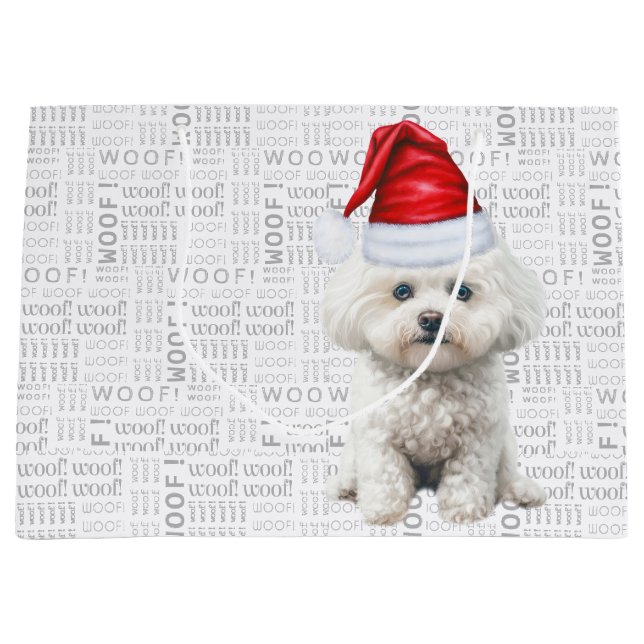 Grand Sac Cadeau Drôle Noël Chien Coton de Tulear Vacances (Devant)