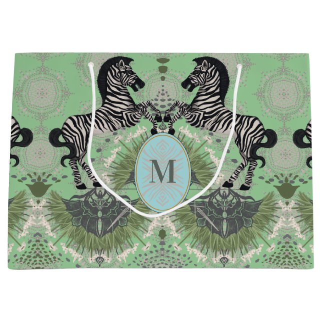 Grand Sac Cadeau Dueling Zebra Monogramme (Devant)