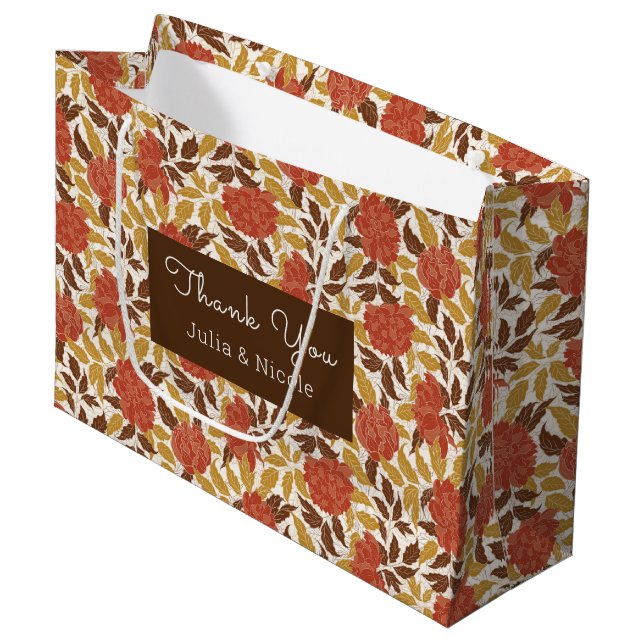 Grand Sac Cadeau Dusty Brunt Orange Peony Flowers Mariage de automn (Devant Angle)