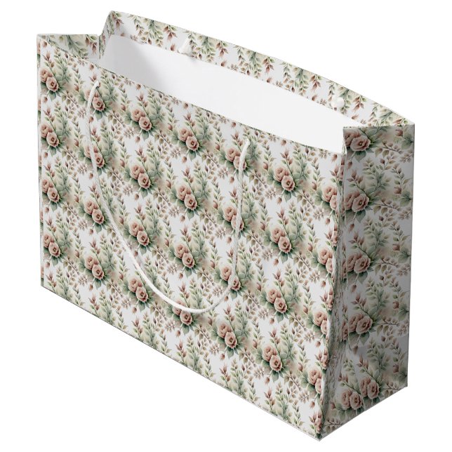 Grand Sac Cadeau Dusty Rose Sage Green Floral Baby shower nuptial (Dos Angle)