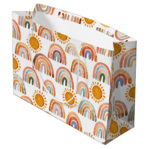 Grand Sac Cadeau Earth Modern Boho Rainbow et Sun