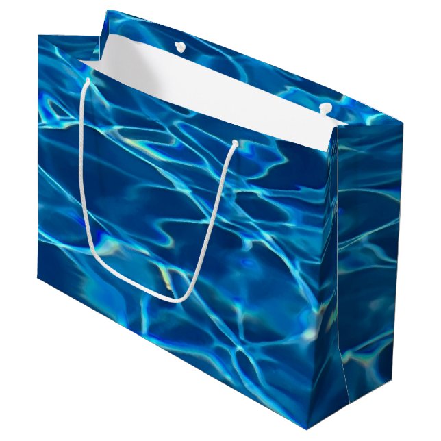 Grand Sac Cadeau Eau de la piscine bleu foncé (Devant Angle)