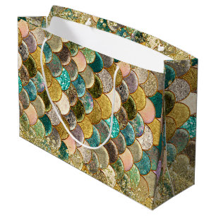 Grand Sac Cadeau Écaille de Sirène Multi Couleurs Paillettes Fête G