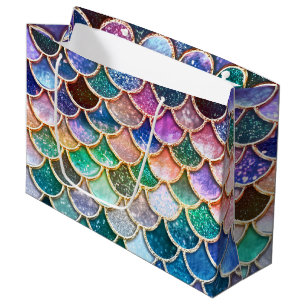 Grand Sac Cadeau Échelles multicolores de luxe de sirène de parti