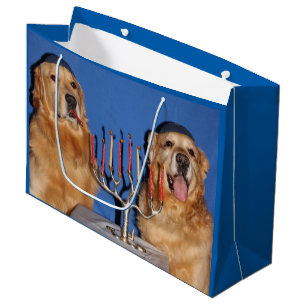 Grand Sac Cadeau Éclairage de Hanoukka Menorah de golden retriever