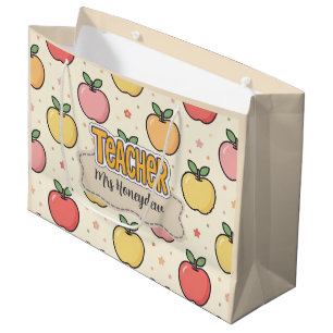 Grand Sac Cadeau École de professeur jaune motif pomme 