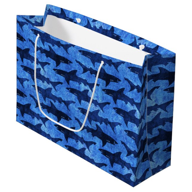 Grand Sac Cadeau École des requins en mer bleue profonde nautique (Devant Angle)