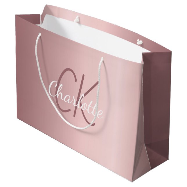 Grand Sac Cadeau Écriture moderne élégante en monogramme rose (Dos Angle)