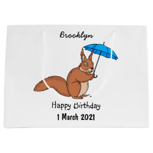 Grand Sac Cadeau Écureuil rouge mignon avec dessin animé parapluie