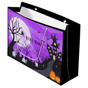 Grand Sac Cadeau éffrayant Halloween scène ajouter nom