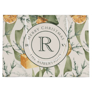 Grand Sac Cadeau Élégance hivernale chaude : aquarelle Monogramme