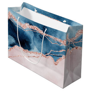 Grand Sac Cadeau Élégance mystique   Turquoise Bleu et Rose Or Agat