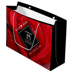 Grand Sac Cadeau Élégant 15e anniversaire de Mariage Rose