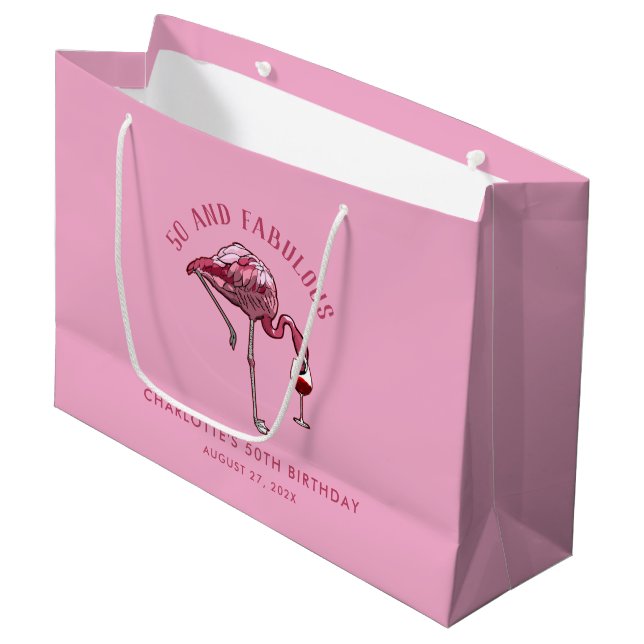 Grand Sac Cadeau Élégant 50e anniversaire Flamant rose rose nouveau (Devant Angle)