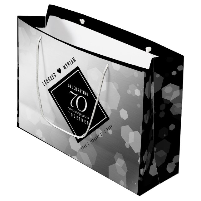 Grand Sac Cadeau Élégant 70e anniversaire de Mariage Platinum (Devant Angle)