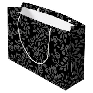 Grand Sac Cadeau Élégant Arabesques Floraux Motif Black Grey
