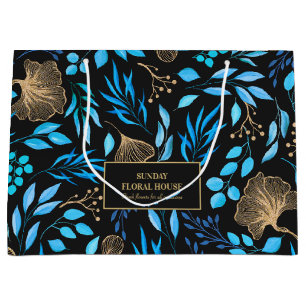 Grand Sac Cadeau Élégant Black Gold Ginkgo Floral Business