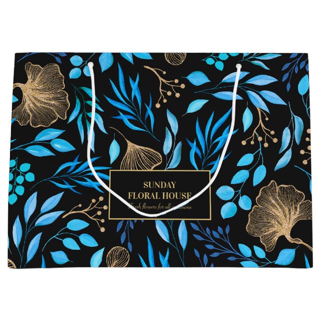 Grand Sac Cadeau Élégant Black Gold Ginkgo Floral Business (Devant)