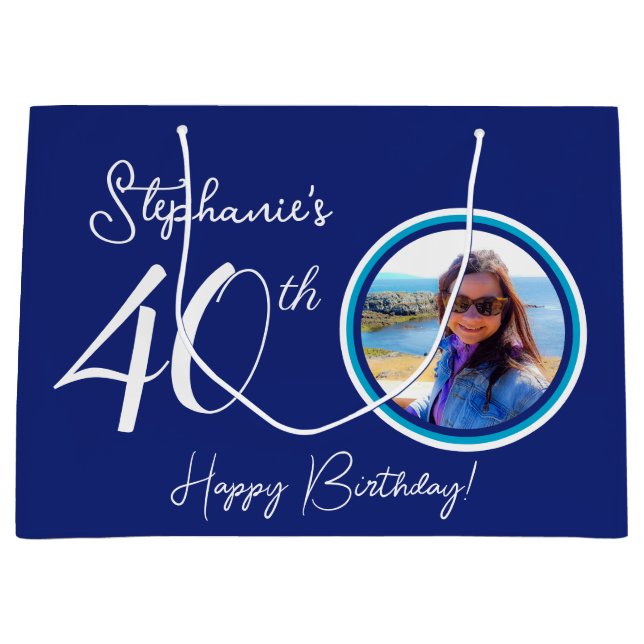 Grand Sac Cadeau Elégant bleu marine 40e anniversaire Photo (Devant)
