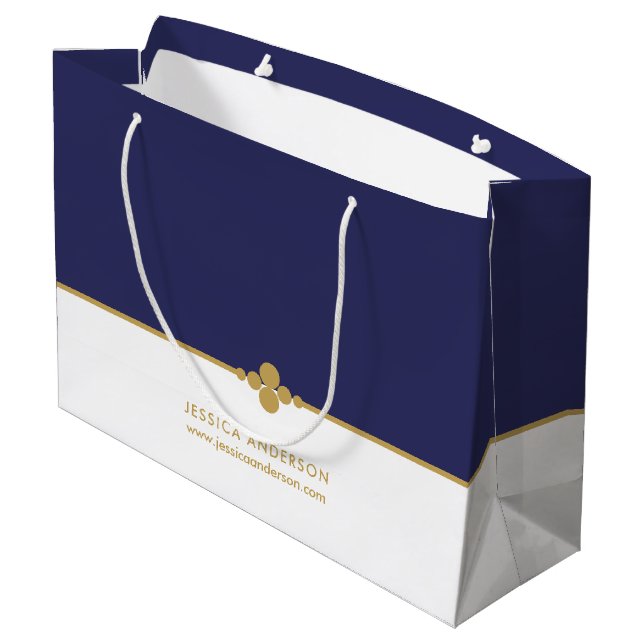 Grand Sac Cadeau Élégant bleu marine Gold personnalisé  (Dos Angle)