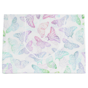 Grand Sac Cadeau Elégant bleu violet Parties scintillant papillon