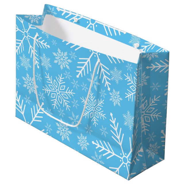 Grand Sac Cadeau Elégant Blue Aqua White Winter Snowflake (Devant Angle)