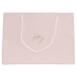 Grand Sac Cadeau Élégant Blush Pink & Chic Gold Script Nom