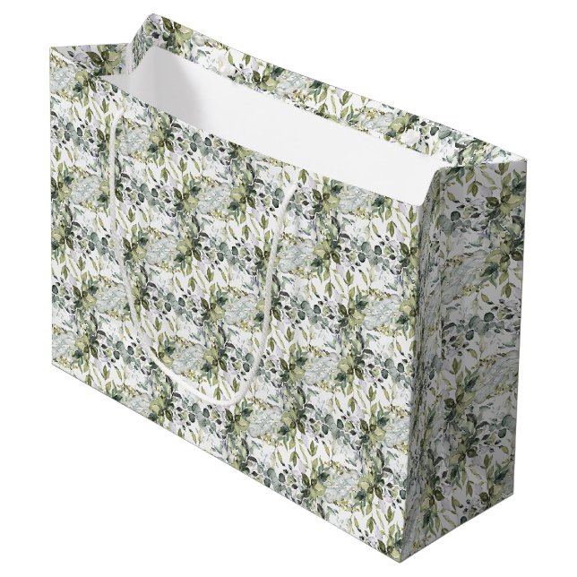 Grand Sac Cadeau Elégant botanique vert eucalyptus or géométrique (Devant Angle)