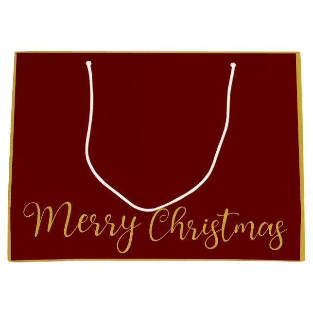 Grand Sac Cadeau Élégant Burgandy et Joyeux Noël Or (Devant)