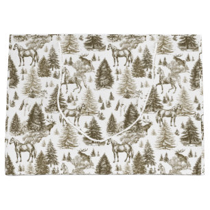 Grand Sac Cadeau Elégant Cheval Blanc Vintage en Toile de Bois de N