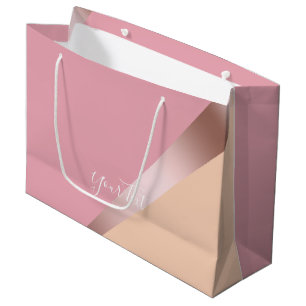 Grand Sac Cadeau Elégant chick rose or rose et orange géométrique