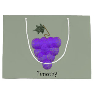 Grand Sac Cadeau Elégant croquis de raisins violets