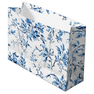 Grand Sac Cadeau Elegant Delft Blue et White Floral