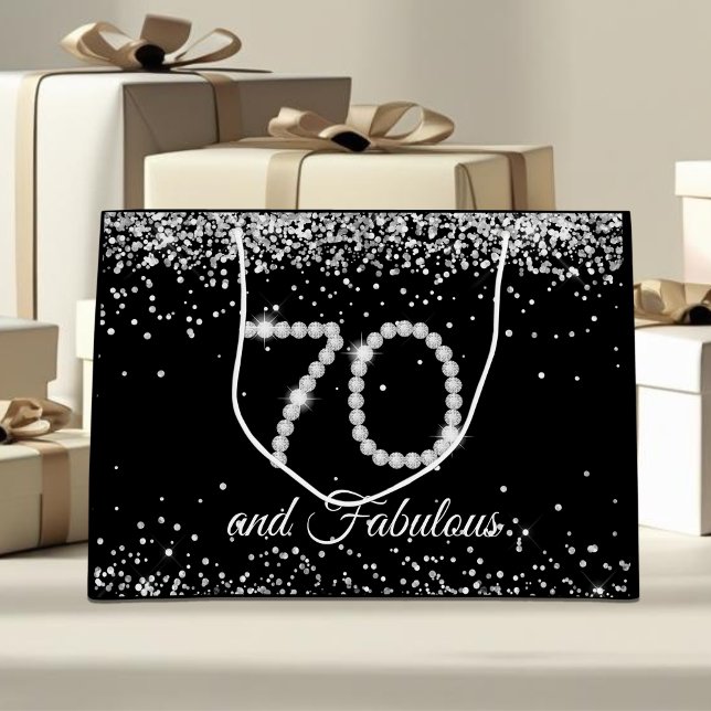 Grand Sac Cadeau Elegant Diamonds 70 et Fabulous (70 and fabulous Diamonds gift bag)